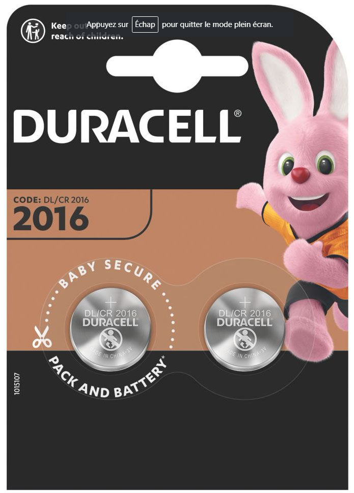 DURACELL 2016 LITHIUM 3V /2