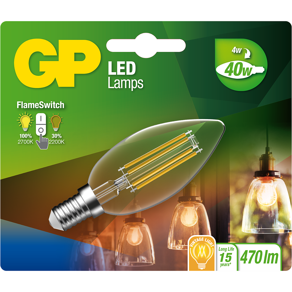 GP FIL CANDLE E14 4W FLAME
