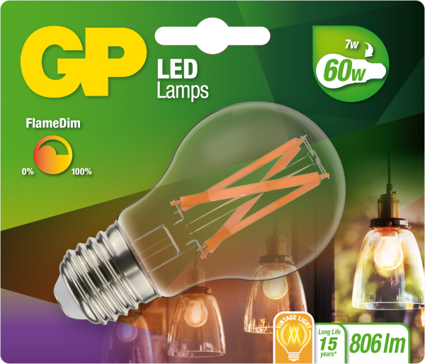 GP FIL CLASSIC E27 7W FLAMEDIM
