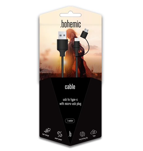 BOHEMIC CABLE USB VERS TYPE-C AVEC PLUG MICRO-USB 1M