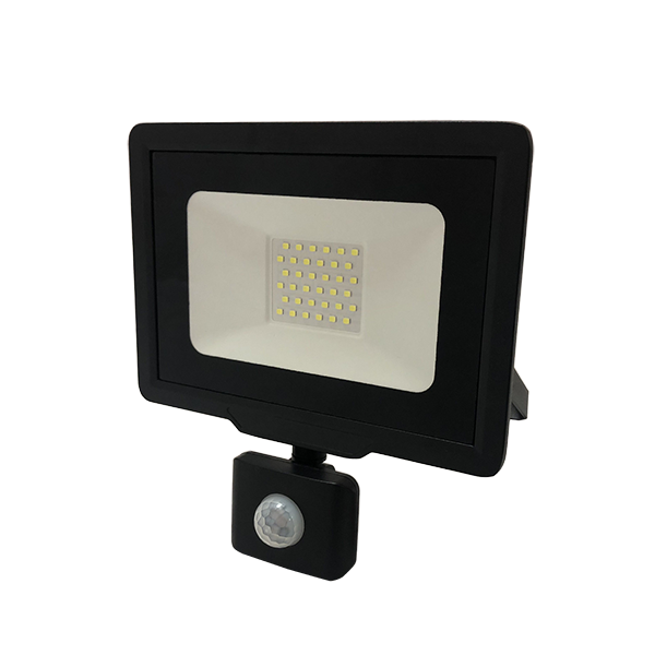 LED SMD FLOODLIGHT BLACK 50W 4000LM AC220-265V 120° IP65 6000K - WITH SENSOR