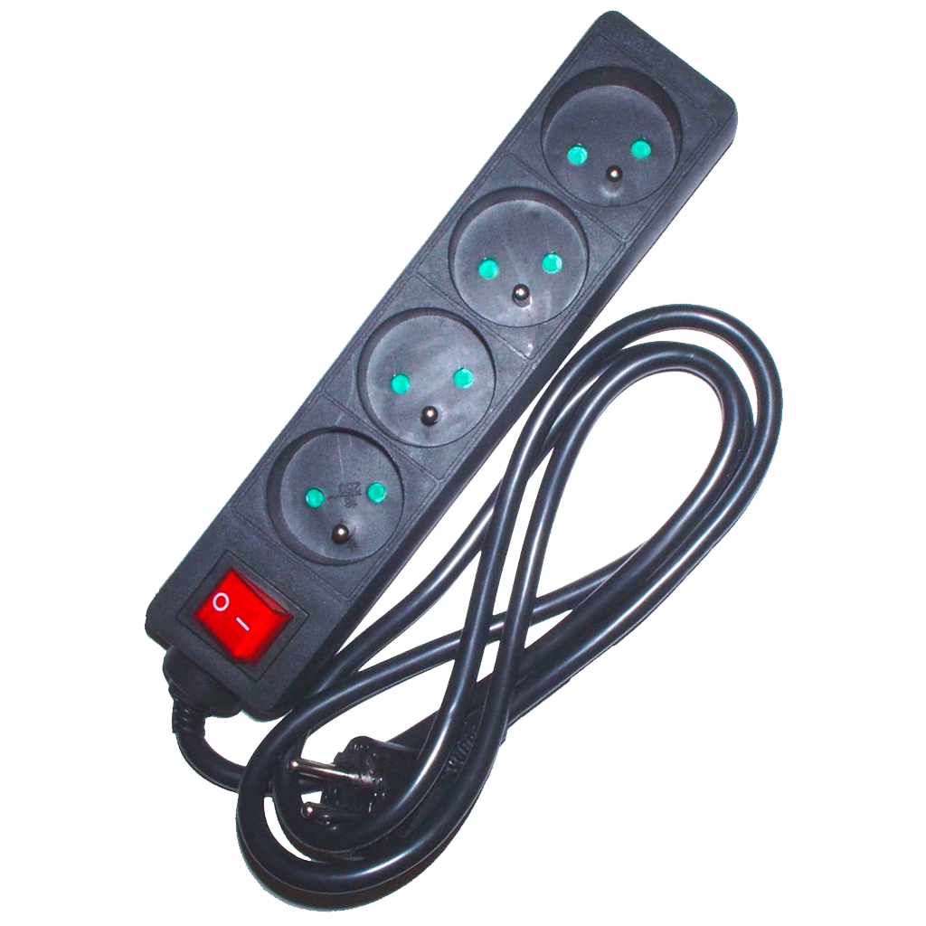 RAMPE 4X10/16A + CORDON 1,5M SWITCH NOIR