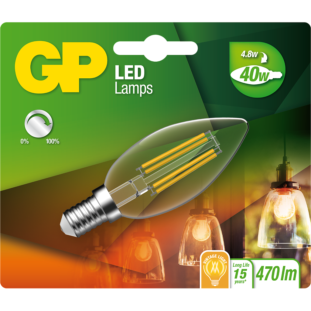 LED FILAMENT CANDLE / E14 / 4.8W DIM