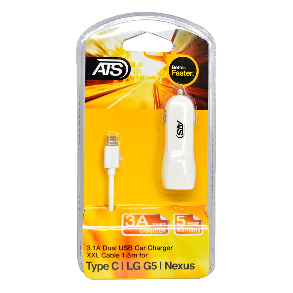CAR CHARGER  TYPE C  DUAL USB 2,1A