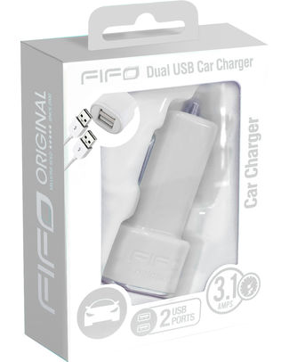 [FIFO-94253] DUAL CAR CHARGER 2 USB 3.1A WH