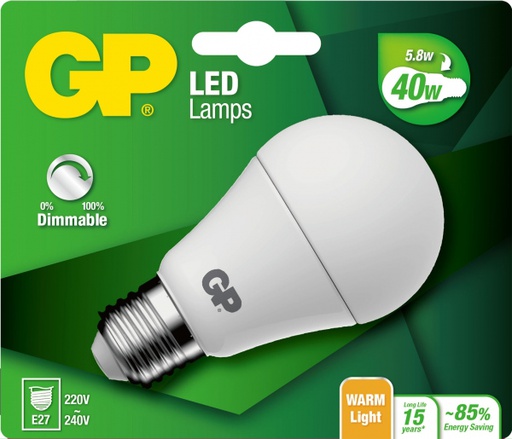 [GP_077947] GP LED CLA E27 5.8W=40W DIM