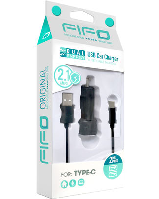 [FIFO-94053] DUAL USB CAR CHARGER TYPE C+ CABLE (46961)
