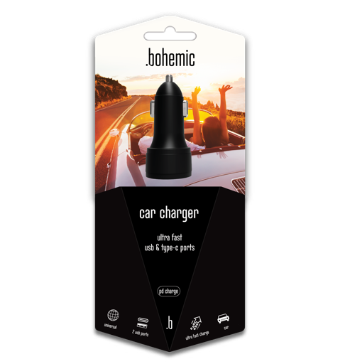 [BOH_7184] BOHEMIC CHARGEUR VOITURE ULTRA RAPIDE - PORTS USB ET TYPE-C