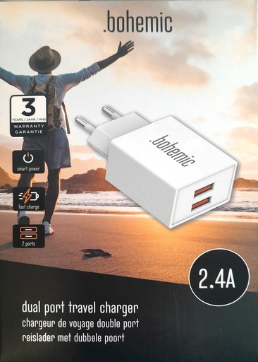 [BOH_7191] CHARGEUR DE VOYAGE DOUBLE PORT 2.4A DUAL USB