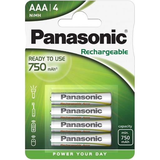 [PAN_P03E750-BL4] PANASONIC RECHARGEABLE R2U P03E AAA 750mAh BL4