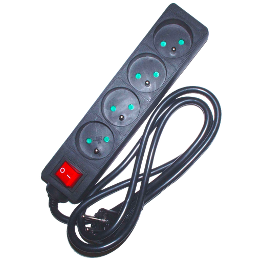 [EL_38341] STEKKERDOOS 4X10/16A MET SNOER 1,5M + SW ZWART